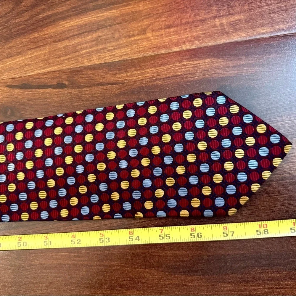 JOS. A BANK Burgundy and Gold Geometric Patterned Silk Tie Made In Italy